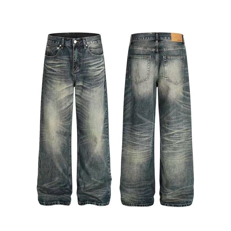 Vintage Whisker Faded Wash Wide-Leg Jeans