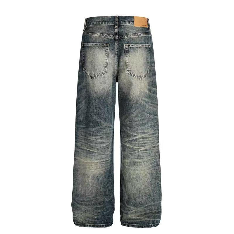 Vintage Whisker Faded Wash Wide-Leg Jeans