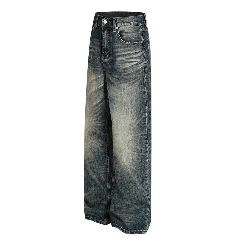 Vintage Whisker Faded Wash Wide-Leg Jeans