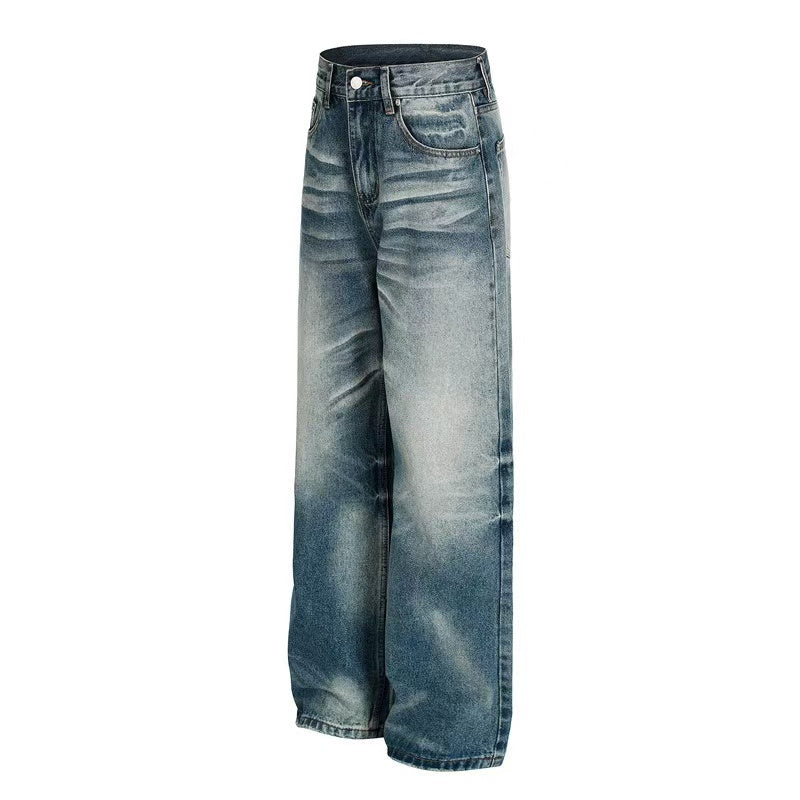 Whisker Faded Wash Wide-Leg Jeans