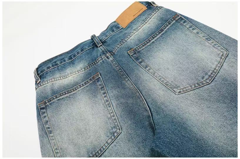 Whisker Faded Wash Wide-Leg Jeans