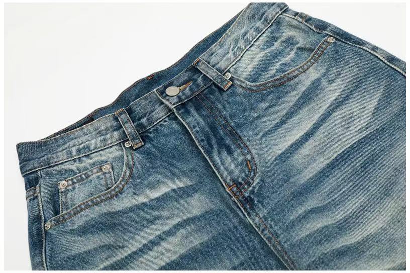 Whisker Faded Wash Wide-Leg Jeans