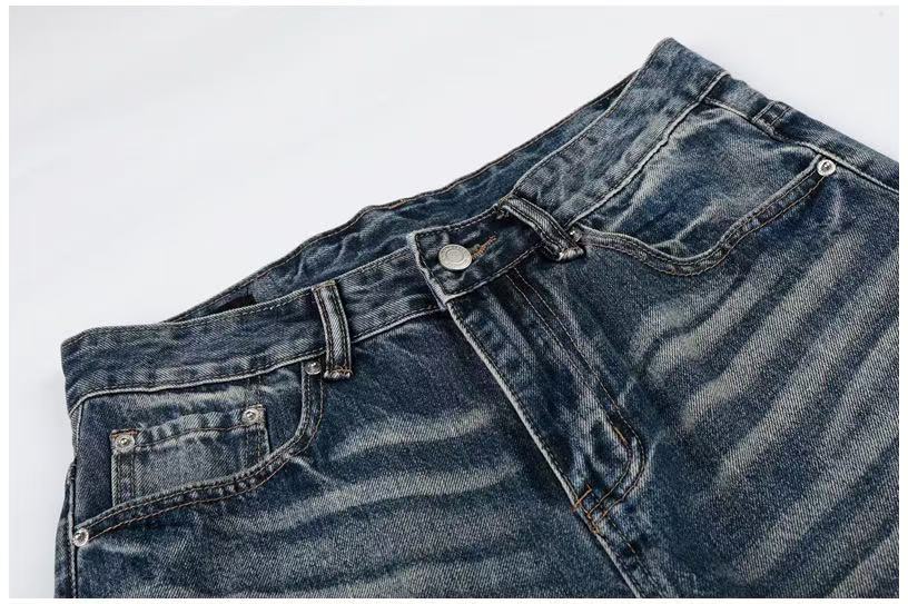 Distressed Ripped Whisker Wash Wide-Leg Jeans