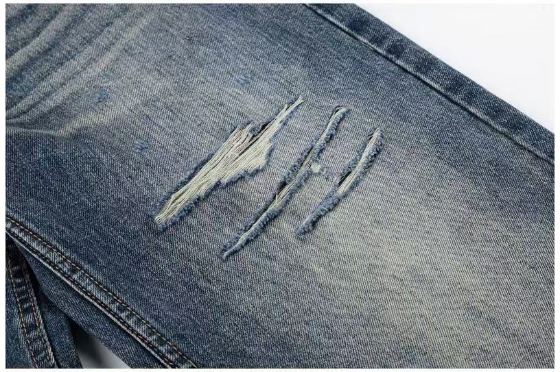Distressed Ripped Whisker Wash Wide-Leg Jeans