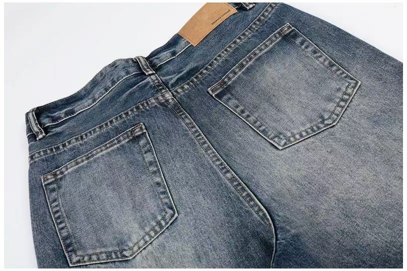 Distressed Ripped Whisker Wash Wide-Leg Jeans