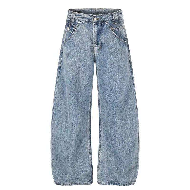 Multi-Button Layered Waist Acid Wash Wide-Leg Jeans