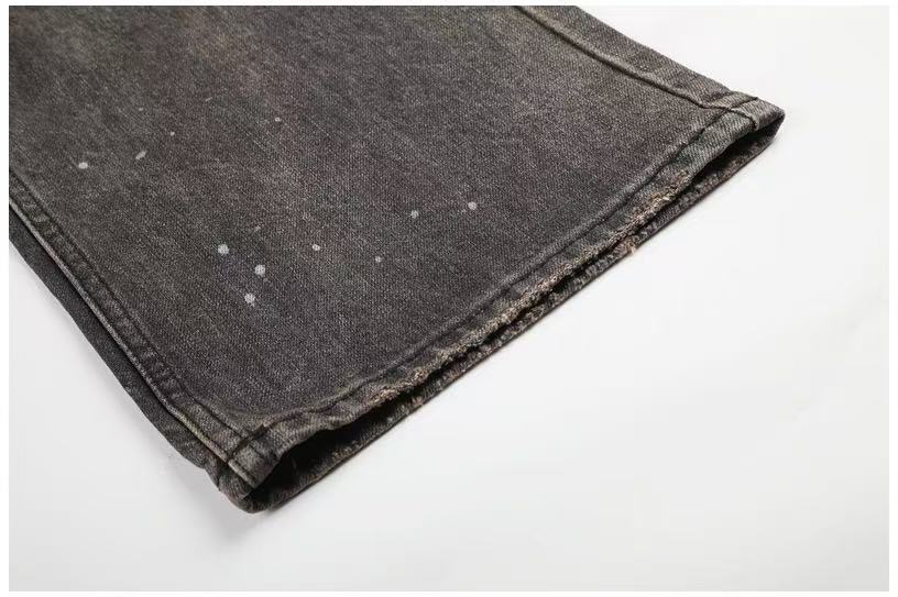Smoky Grey Rhinestone Splatter Wash Wide-Leg Jeans