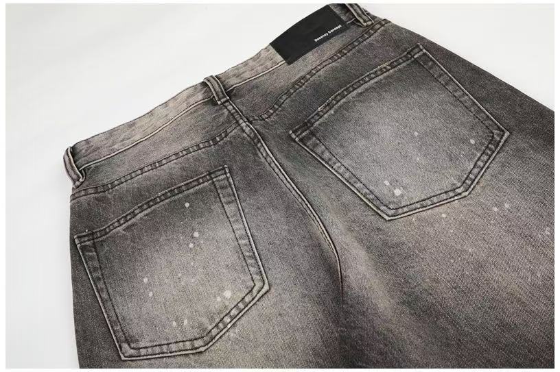 Smoky Grey Rhinestone Splatter Wash Wide-Leg Jeans