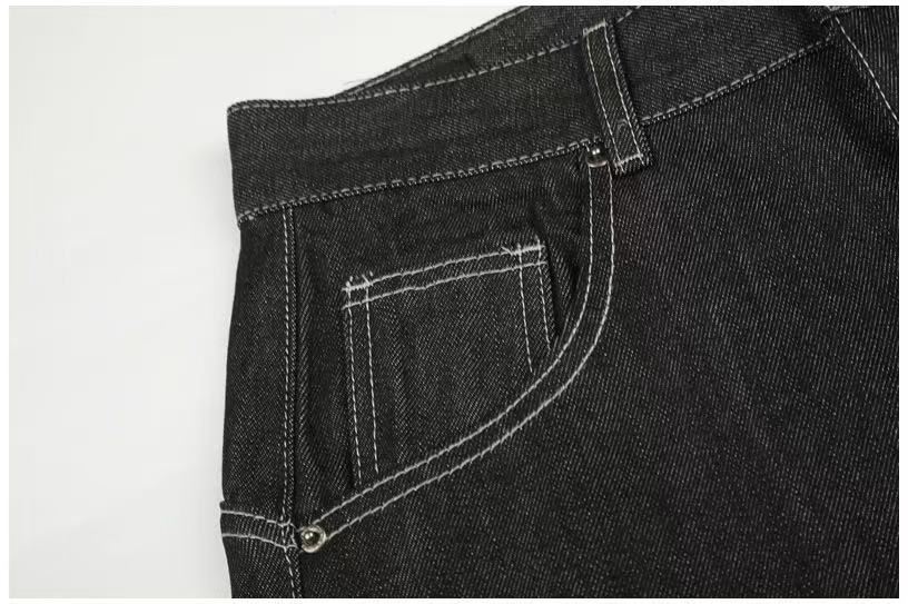 Black Raw Denim Horse & Sun Graphic Print Wide-Leg Jeans