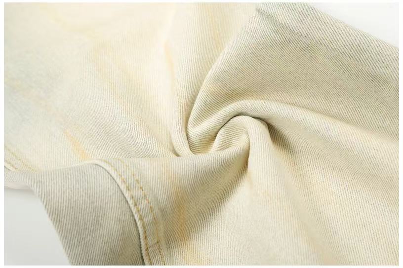 Dirty Yellow Pleated Whisker Wash Wide-Leg Jeans