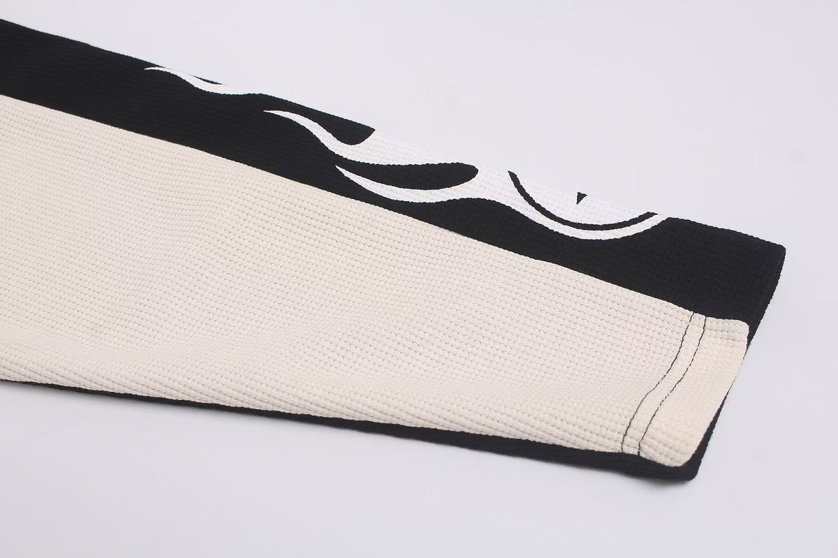Racing Graphic Contrast Color Waffle Knit Long Sleeve