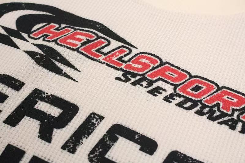 Vintage Racing Collage Print Waffle Knit Long Sleeve