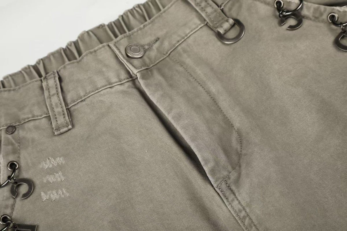 Splash Paint Distressed Chain Decor Wide-Leg Cargo Pants