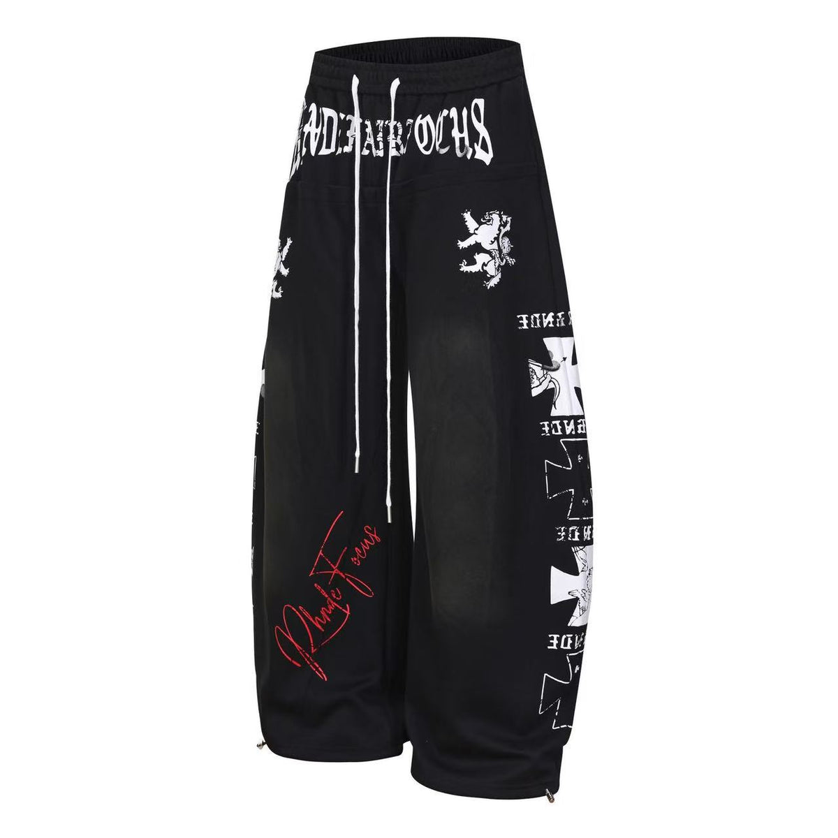 Graffiti Print Oversized Baggy Drawstring Wide-Leg Sweatpants