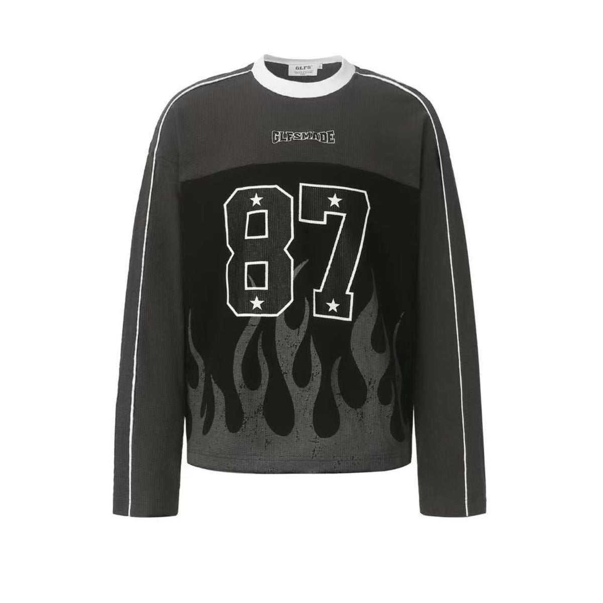Vintage Flame 87 Number Graphic Waffle Knit Long Sleeve