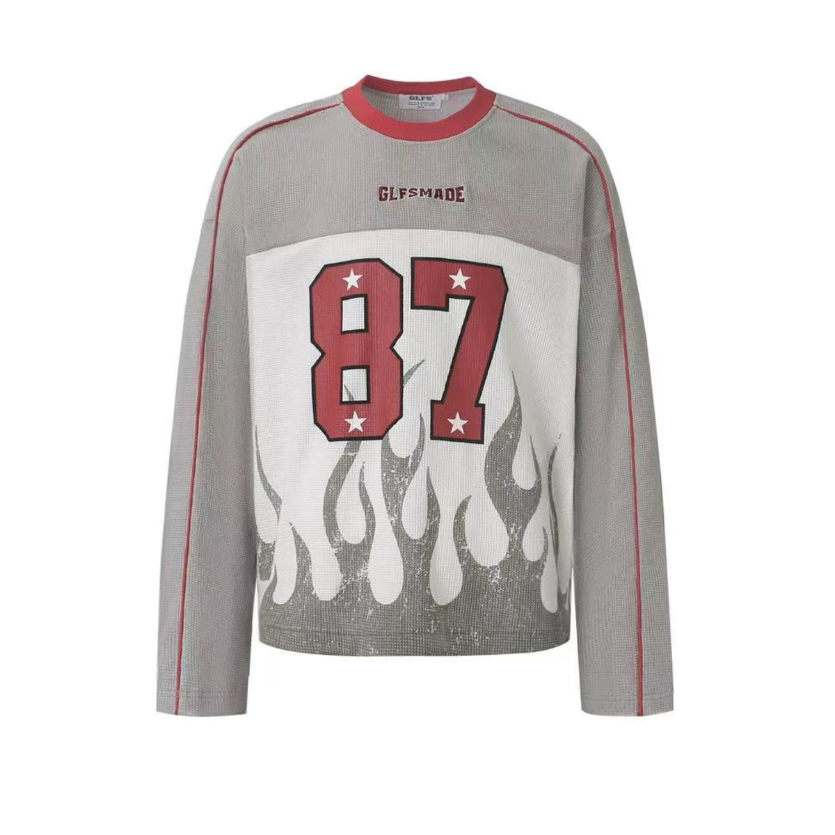 Vintage Flame 87 Number Graphic Waffle Knit Long Sleeve