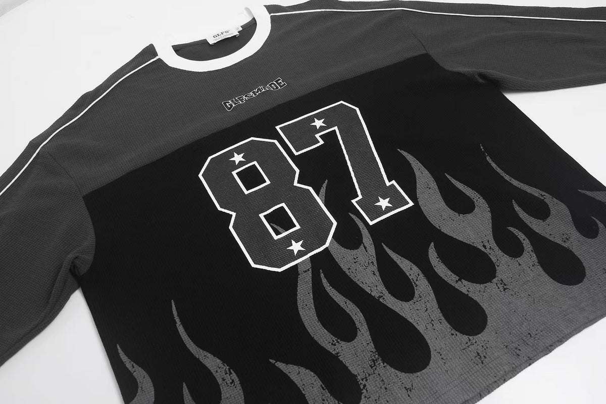 Vintage Flame 87 Number Graphic Waffle Knit Long Sleeve