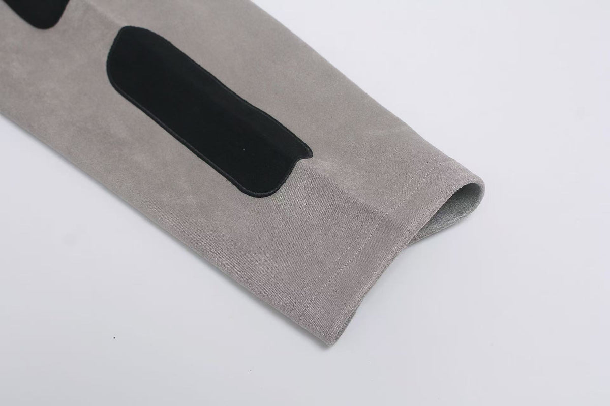 Letter Graphic Color Block Faux Suede Long Sleeve