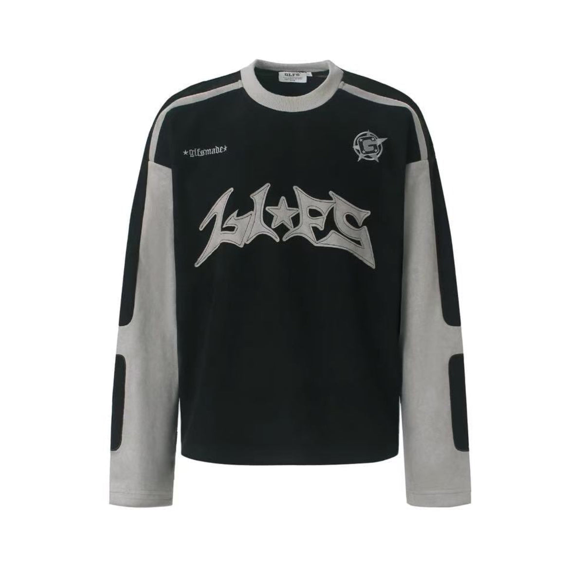 Letter Graphic Color Block Faux Suede Long Sleeve