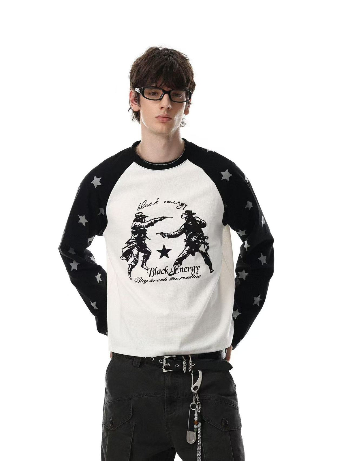 Star Print Cowboy Duel Raglan Long Sleeve