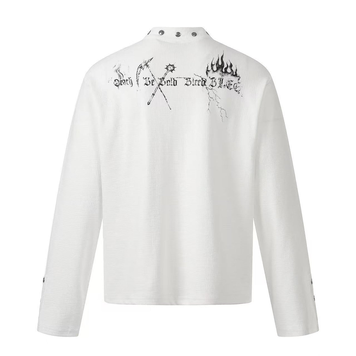 Grim Reaper Skull Print Stand Collar Henley Long Sleeve