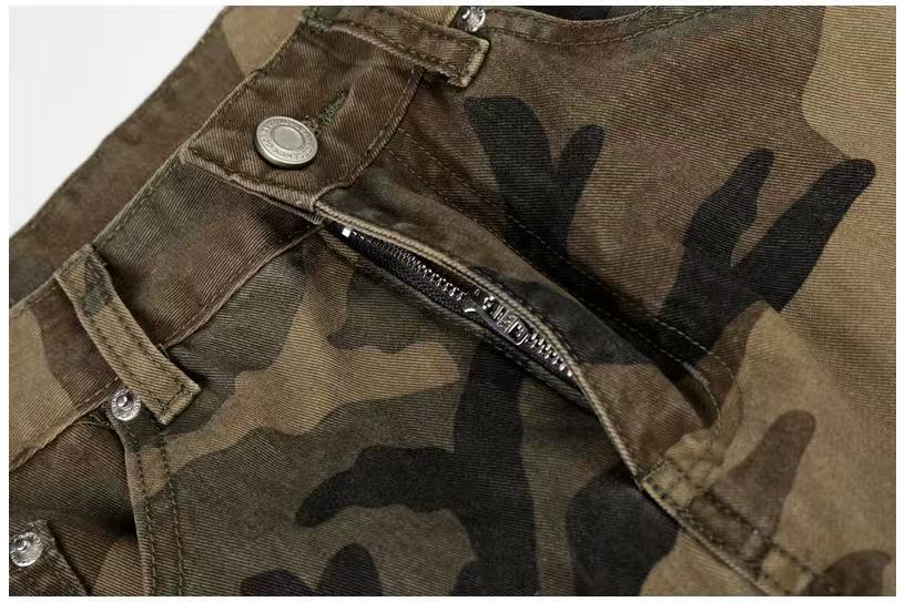 Unisex Vintage Camo Multi-Pocket Wide-Leg Cargo Pants