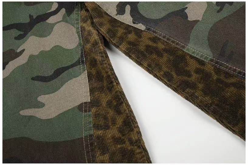 Camo Leopard Patchwork Drawstring Wide-Leg Cargo Pants