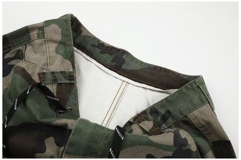 Camo Leopard Patchwork Drawstring Wide-Leg Cargo Pants
