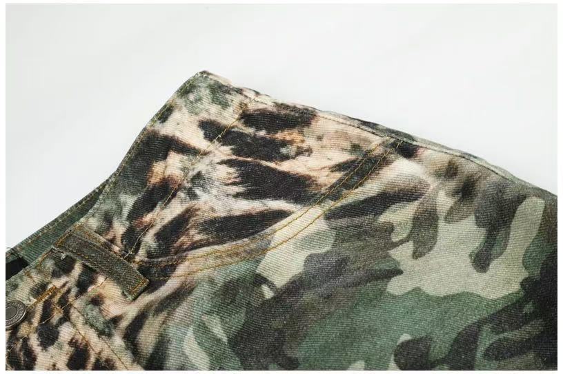 Camo Leopard Gradient Wide-Leg Cargo Pants