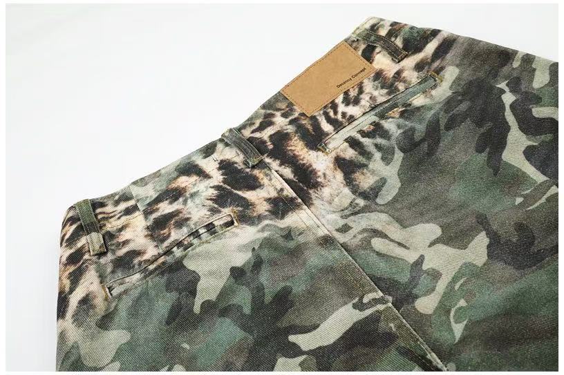 Camo Leopard Gradient Wide-Leg Cargo Pants