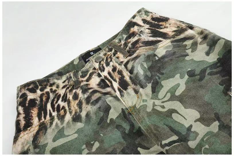 Camo Leopard Gradient Wide-Leg Cargo Pants