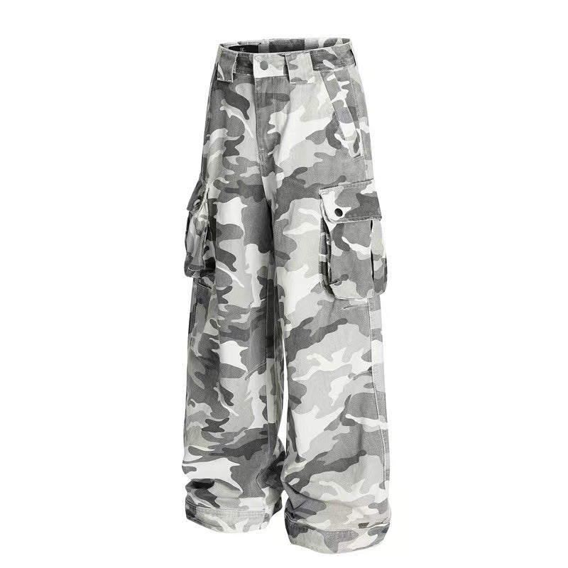 Snow Camo Multi-Pocket Wide-Leg Cargo Pants