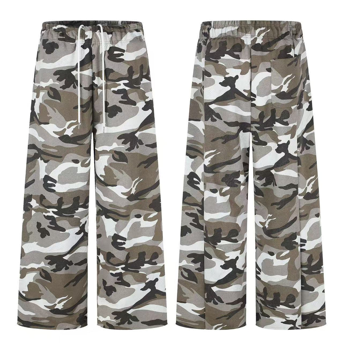 Vintage Camo Drawstring Elastic Waist Wide-Leg Sweatpants
