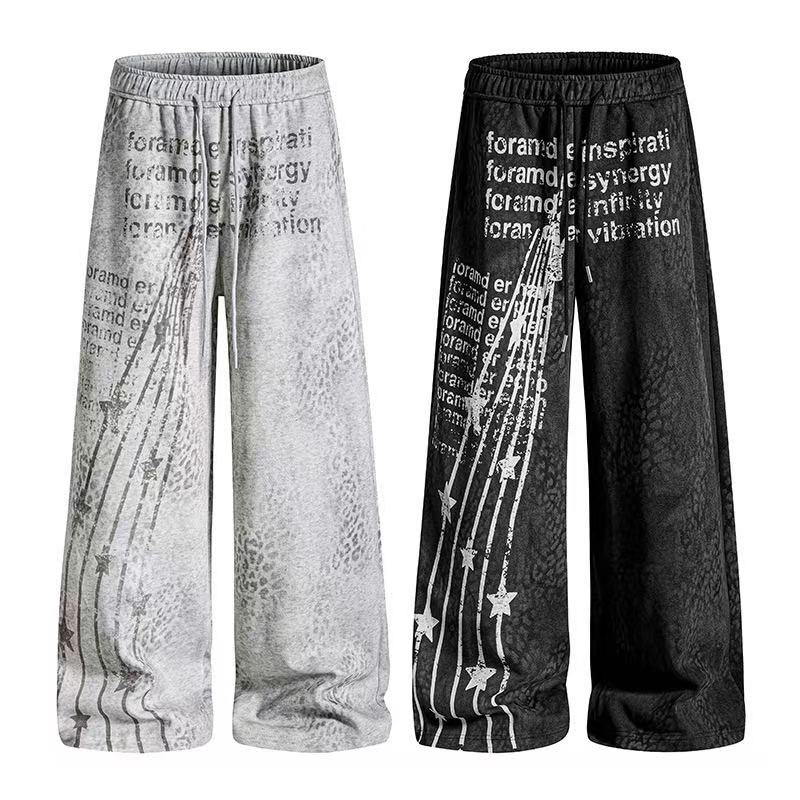Vintage Letter Star Print Wide-Leg Sweatpants
