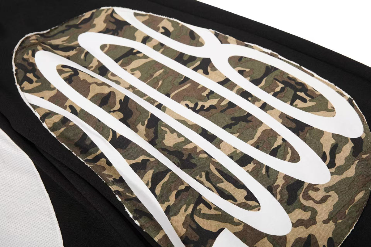 Streetwear Camo Patchwork Letter Number Graphic Baggy Wide-Leg Sweatpants
