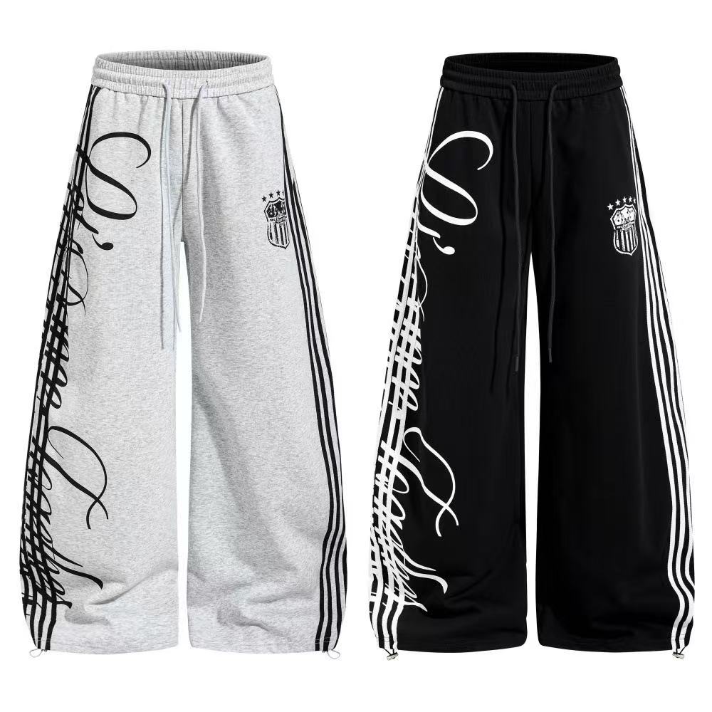 Cursive Script Side Stripe Wide-Leg Sweatpants