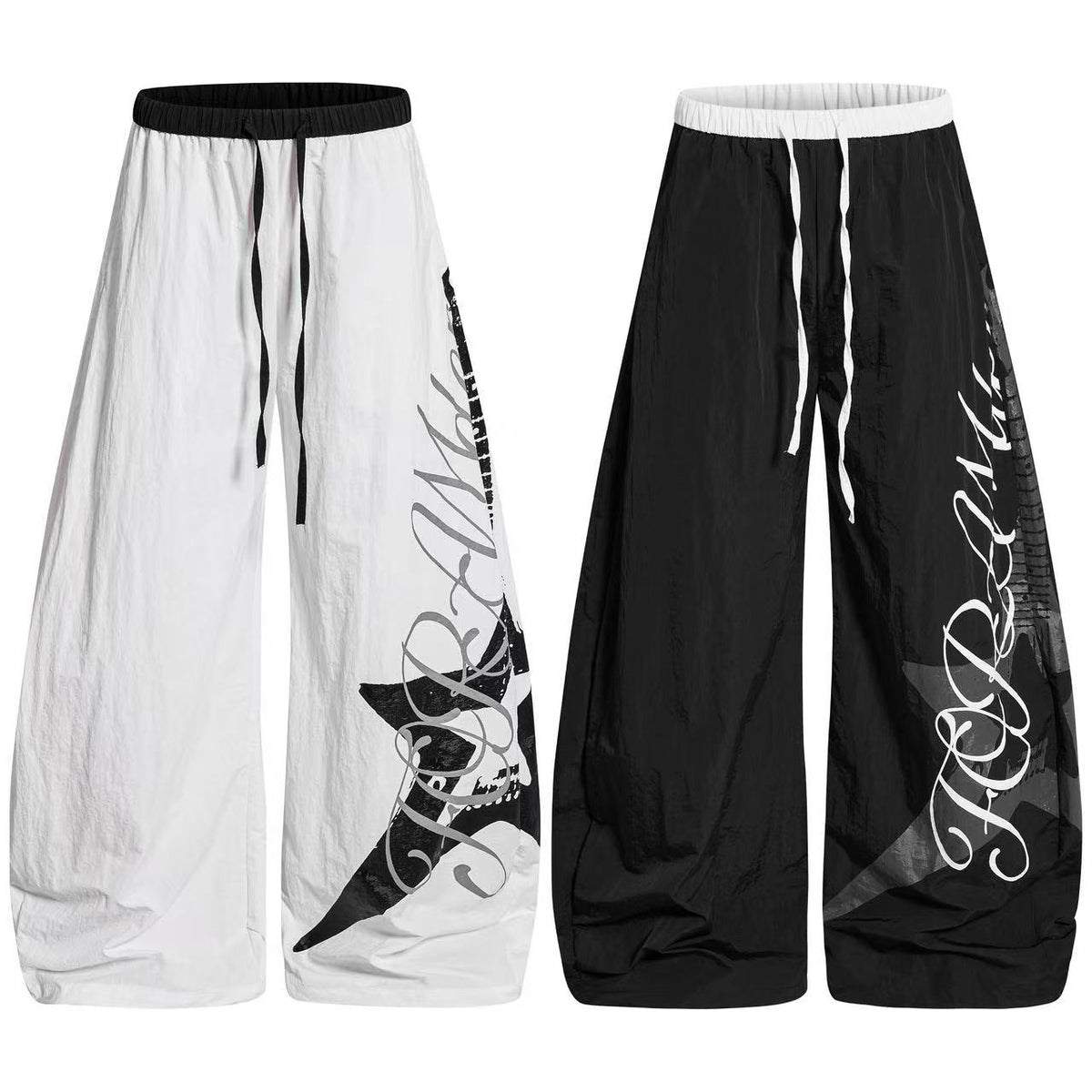 Nylon Cursive Star Print Wide-Leg Sweatpants