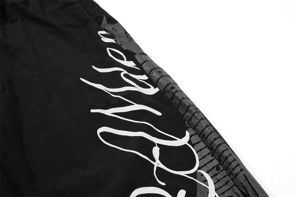 Nylon Cursive Star Print Wide-Leg Sweatpants