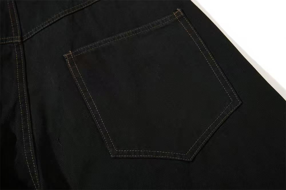Vintage Washed Rope Lace-Up Button Wide-Leg Cargo Pants
