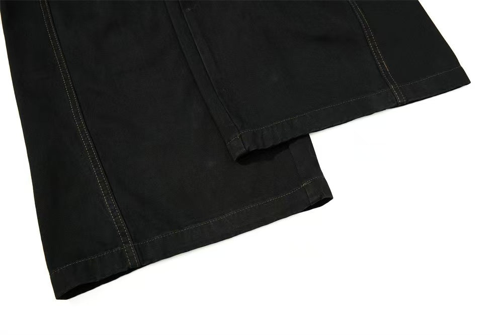 Vintage Washed Rope Lace-Up Button Wide-Leg Cargo Pants