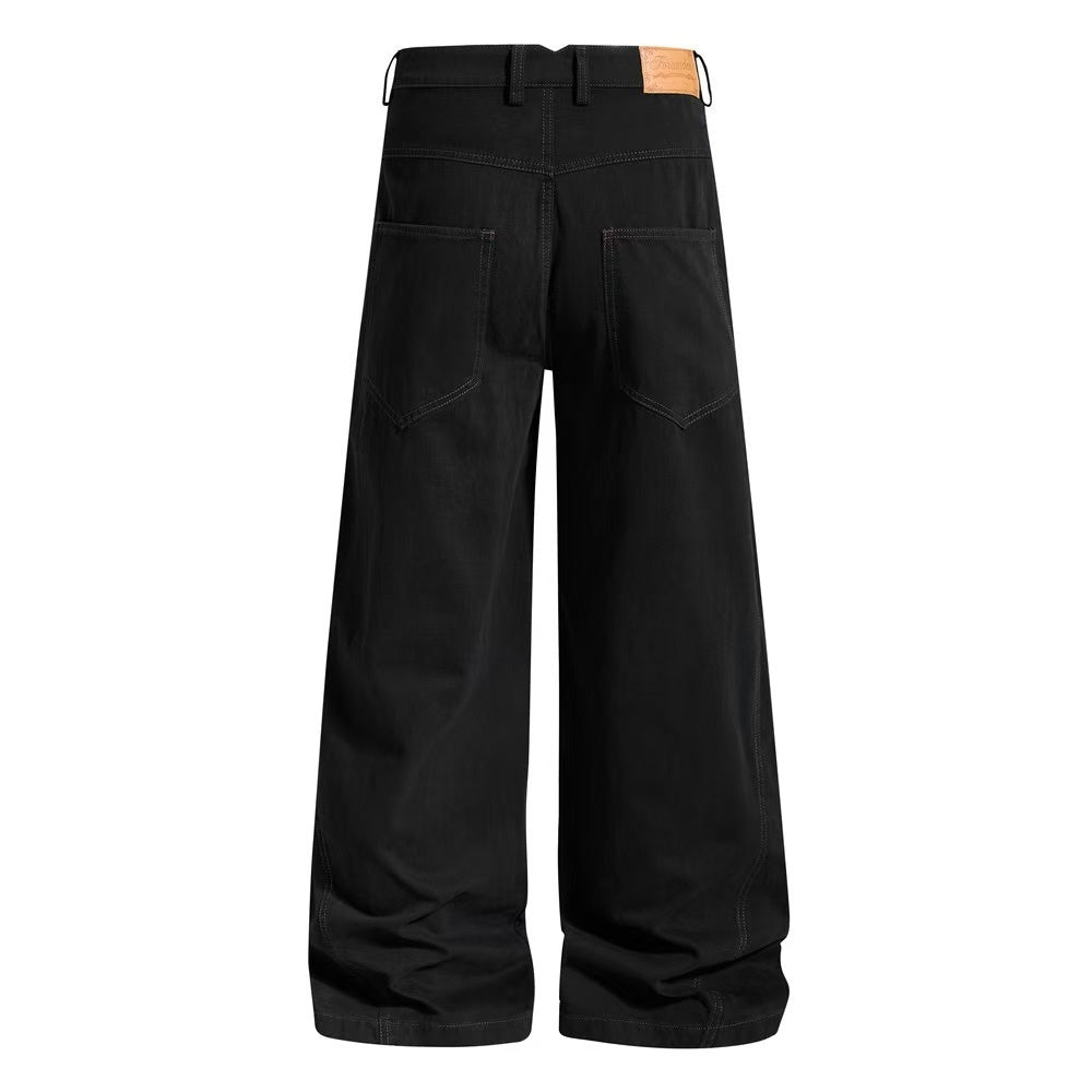 Vintage Washed Rope Lace-Up Button Wide-Leg Cargo Pants