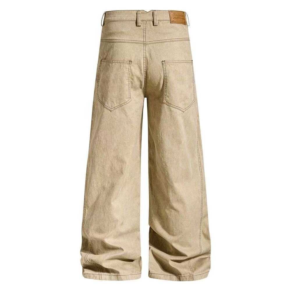Vintage Washed Rope Lace-Up Button Wide-Leg Cargo Pants