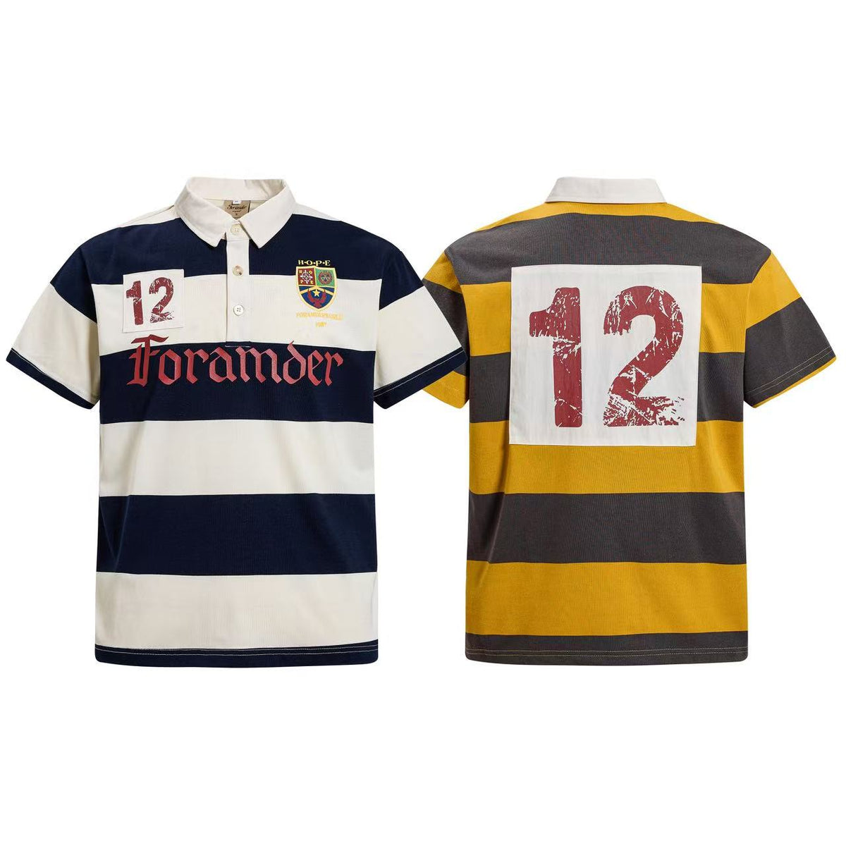 Vintage Block Stripe Number 12 Graphic Rugby Polo Shirt