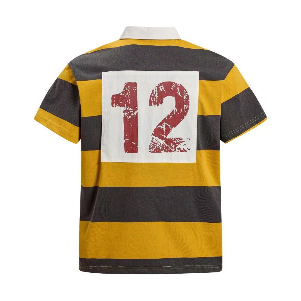 Vintage Block Stripe Number 12 Graphic Rugby Polo Shirt