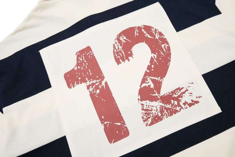 Vintage Block Stripe Number 12 Graphic Rugby Polo Shirt