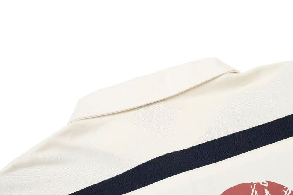 Vintage Block Stripe Number 12 Graphic Rugby Polo Shirt