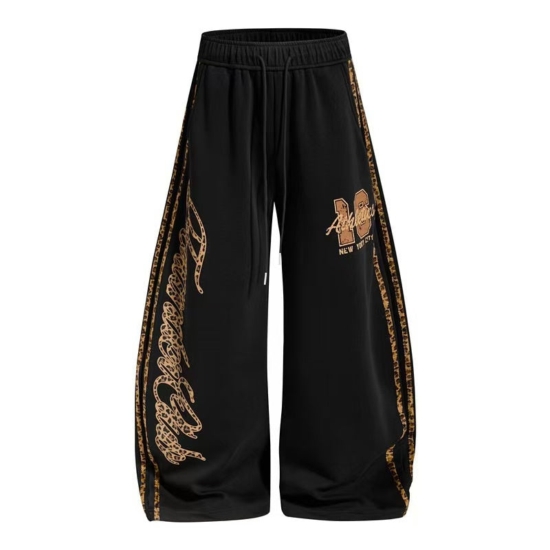 Two-Tone Leopard Stripe Side Graphic Baggy Wide-Leg Sweatpants