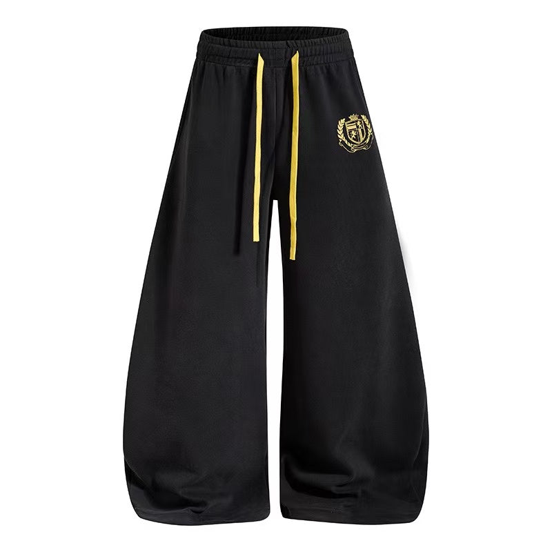 Vintage Crest Emblem Print Baggy Wide-Leg Sweatpants