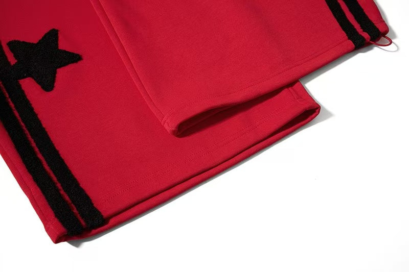 Chenille Star & Side Stripes Wide-Leg Sweatpants