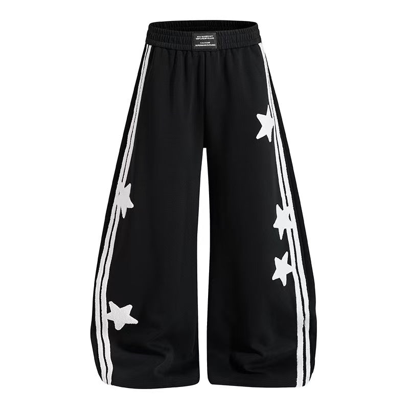 Chenille Star & Side Stripes Wide-Leg Sweatpants